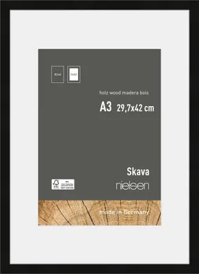 Produktbild von nielsen Holz Bilderrahmen Skava Schwarz, 29,7 x 42,0 cm (A3) - mit Passepartout 21x29,7 cm (A4) cm