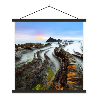 Produktbild von MuchoWow® Textilposter Nebel - Felsen - Wasser - Natur 60x60 cm mit schwarzem Rahmen - Posteraufhänger