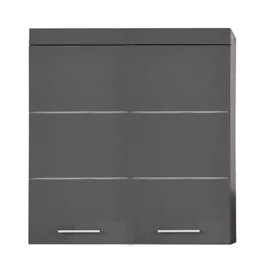 Image de AmandaMando Armoire murale de rangement pour salle de bain, 2 portes, gris, gris brillant.