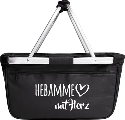 Produktbild von Huuraa Einkaufskorb Hebamme mit Herz 20 Liter Black faltbarer Tragekorb Geschenkidee
