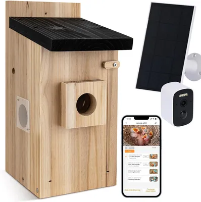Produktbild von Vogelhaus mit 5MP Solarkamera, WLAN 2,4 GHz, App-Benachrichtigungen, Bewegungserkennung, Video & Foto, Nachtsicht und Brutbeobachtung