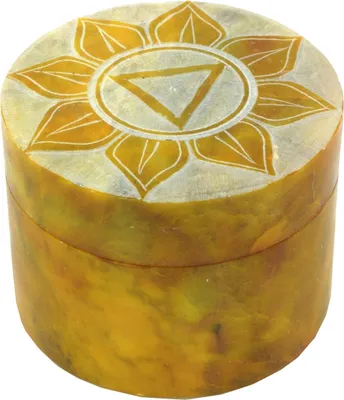 Produktbild von Dose aus Speckstein, Chakra Schmuckdöschen - Nabelchakra, Gelb, 4*5*5 cm, Dosen, Boxen & Schatullen