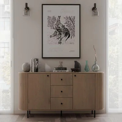 Produktbild von Ovalio Sideboard Typ 823 Kommode 164 cm Wohnzimmer Esszimmer Anrichte Modern Farbwahl Sandbeige, Cremona-Eiche und Dunin-Eiche