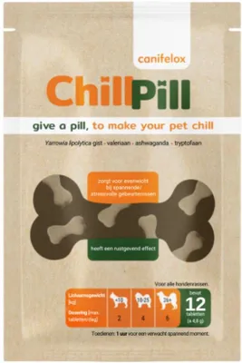 Produktbild von Canifelox ChillPill – Ergänzungsfuttermittel für Hunde – Mit Tryptophan, Baldrian & Ashwagandha