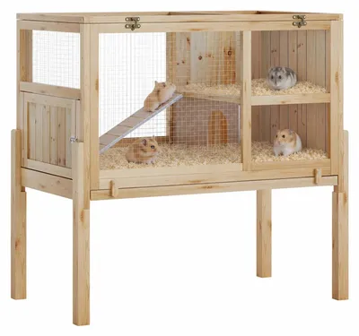 Productafbeelding van Knaagdierkooi, leefomgeving binnenin, afneembare bak, houtkleur