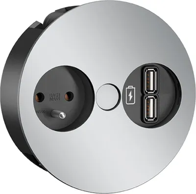 Image de BACHMANN TWIST 1xUTE 1xUSB Charger chrome mat 0,2m GST18, chrome, 0,2 m
