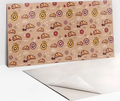Produktbild von Dekorative PVC Wandpaneele - Küchenpaneele Rückwand hart Innenwand - 100 x 50 - Süßigkeiten Rogalik und Donut