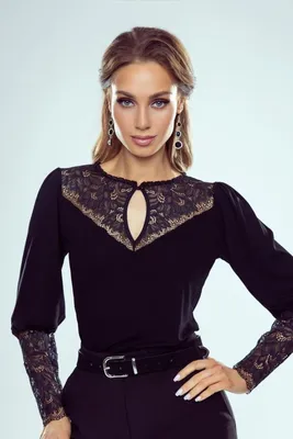 Produktbild von Eldar Olga stylische Damenbluse mit Spitze am Hals - Schwarz