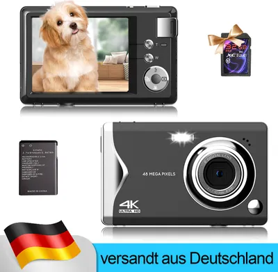 Produktbild von Digitalkamera, 48MP 1080P FHD Fotokamera mit 3,0 Zoll Bildschirm, 16X Digitalzoom Tragbar Kompaktkamera mit 32GB TF-Karte, USB-Kabel,  Schwarz