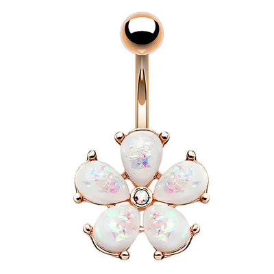 Produktbild von Taffstyle Bauchnabelpiercing Bauchnabelpiercing Banane Stecker Blütenblätter mit Opal Steinen, Rosegold