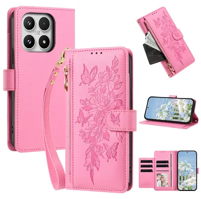 Image de Étui pour Xiaomi 17, en cuir PU, type portefeuille, avec compartiments, support pour cartes et boucle. Couleur : rose