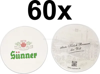 Produktbild von Sünner Kölsch Bierdeckel Untersetzer Bierfilz rund - 60er Packung
