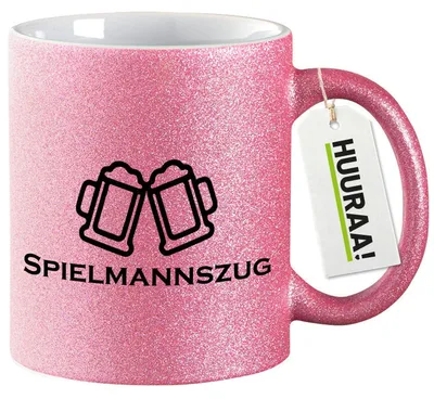 Produktbild von Huuraa Glitzertasse Spielmannszug Schützenfest 330ml Pink Keramik Kaffeebecher Geschenkidee