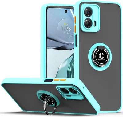 Produktbild von Moto G 5G 2023 Hülle, Ring Halter Ständer Matte Transluzent TPU Rahmen Stoßfest Schutzhülle für Motorola Moto G 5G 2023 Hellblau