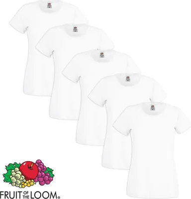 Produktbild von Fruit of the Loom Damen T-Shirt 5 Stk. Rundausschnitt Baumwolle Weiß L