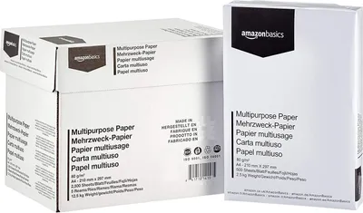 Produktbild von Amazon Basics Druckerpapier, DIN A4, 80 g/m², 2500 Stück, 5 Packungen mit 500, Weiß