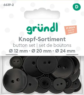 Produktbild von Gründl Knopf Kunststoff Ø 12/20/24 mm schwarz 21 Stück