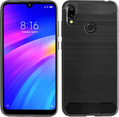 Produktbild von cofi1453® Silikon Hülle Carbon kompatibel mit XIAOMI REDMI 7 Case TPU Soft Handyhülle Cover Schutzhülle Schwarz