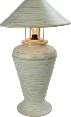 Image de Fine Asianliving Lampe de Table Spirale Bambou Artisanale Blanc 40x40x65cm