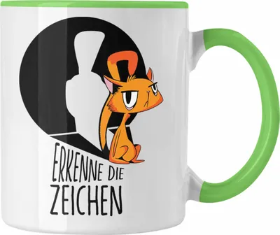 Produktbild von Trendation - Tasse mit Katzenmotiv - Erkenne die Zeichen Geschenk Spruch Geschenkidee (Grün)