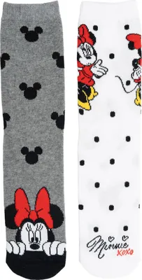 Produktbild von Disney Minnie Mouse Socken für Damen - Frauen Sneaker Strümpfe Grau/Weiß (2er Pack) 39-42