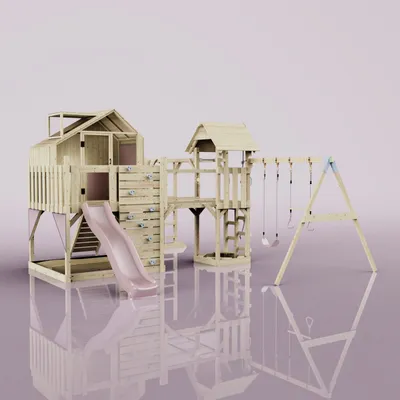 Produktbild von OutdoorToys Spielturm Knut aus Holz in Rosa Trapezschaukel