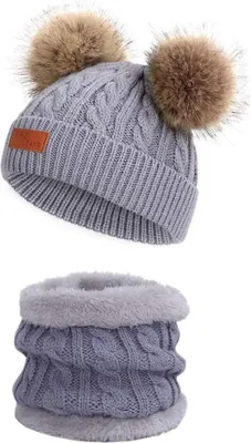 Produktbild von Hüte Schal Baby, mütze schal Set mädchen Kinder Winter Beanie Hut Schal Set Dicke Dehnbare Mütze Cap mit Circle Loop Schal Baby Beanie Hüte Schal für Kinder Jungen Mädchen 0-3 Jahre
