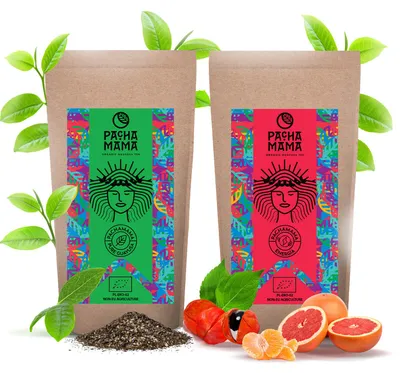 Produktbild von Pachamama - Guayusa Tee Set Energia & Pure 2x500g - Mit Guarana & Zitronengras - Mild, 100% Organisch - Luftgetrocknet - Aus Ecuador