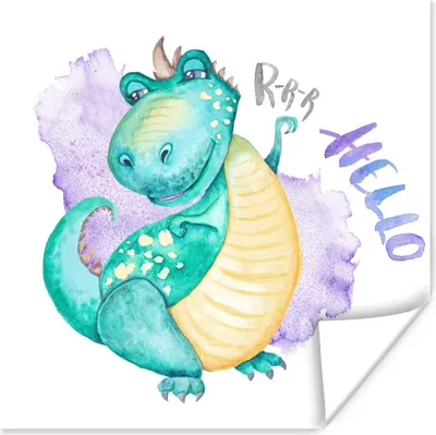 Produktbild von MuchoWow® Poster Kinderzimmer - Blau - Dinosaurier - Jungen - Mädchen - Kind 50x50 cm - Wohnzimmerdekoration