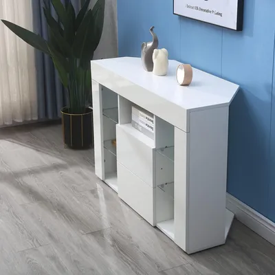 Imagen del producto de Mueble de televisión de esquina, blanco, con iluminación LED, 100x68x40 cm, de madera