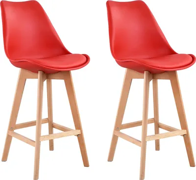 Image de Lot de 2 tabourets scandinaves SVEN rouge avec coussin