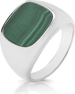 Image de Bague Chevalière / Bague Souveraine Homme Argent fin 925 avec Malachite, 59 (18.8); TRS33153RSR