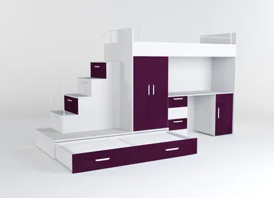 Produktbild von Etagenbett TOMI 5, Doppelstockbett Hochglanz Kinderbett Hochbett, OHNE Matraze und Lattenrost (Weiss + Violett)