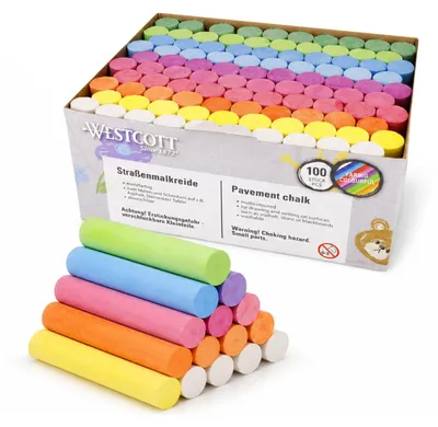 Produktbild von Westcott Straßenmalkreide 100 Stück | Bunte Straßenkreide in 10 Farben | leicht abwaschbar | Kreide ideal für Asphalt, Stein & Tafeln | E-744988 00