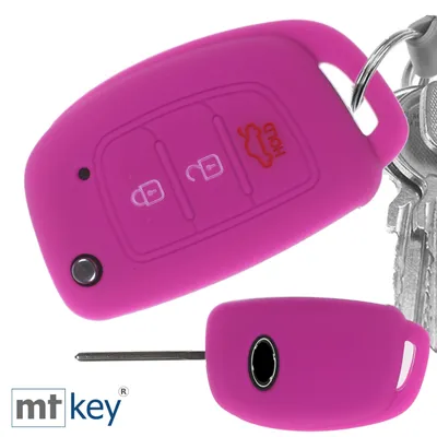 Produktbild von Auto Schlüssel Hülle Silikon Schutz Cover Pink kompatibel mit Hyundai i10 i20 ix25 ix35 i40 Accent Tucson 3 Tasten Klappschlüssel