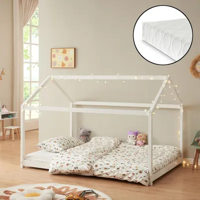Produktbild von Kinderbett ’Cerro’ mit Matratze Hausbett 120x200cm Weiß