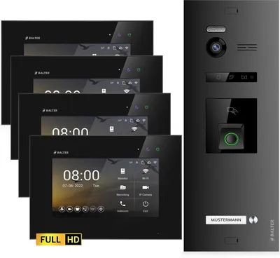 Produktbild von Balter EVO HD Video Türsprechanlage mit Fingerprint und RFID für 1 Familienhaus, 4x Monitore