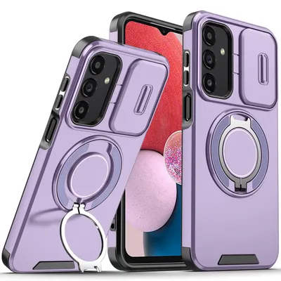 Produktbild von Handyhülle für Samsung Galaxy A04s / A13 5G/4G Dual Layer Stoßfest Hülle mit Dia Kameraschutz, Magnetisch Ring Ständer Lila