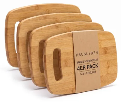 Produktbild von hausleben Bambus Schneidebrett mit Griffloch 4er Pack – 24,5x15 cm