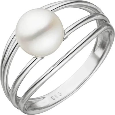 Produktbild von Ring aus 585 Gold Weißgold mit Süßwasser Perle weiß Perlenring Fingerring Damen Innenumfang 58mm  Ø18.5mm