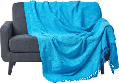 Produktbild von HOMESCAPES Baumwolldecke Nirvana – Wohndecke 255x360 cm türkisblau, handgewebt im Slub-Design, 100% Baumwolle