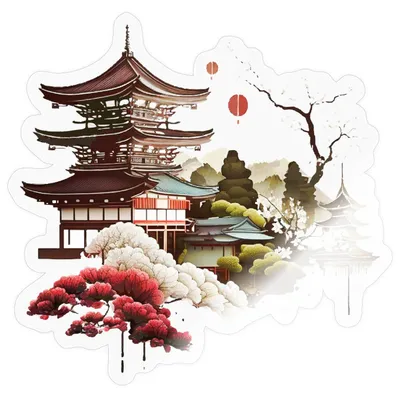 Produktbild von Spreadshirt Japanische Tempelromantik Mit Blütenzauber Sticker Aufkleber, 10 x 10 cm, Transparent glänzend