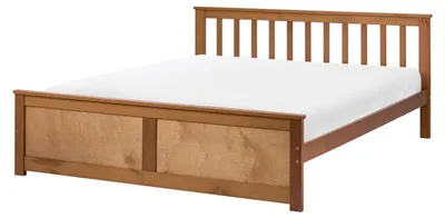 Obrázek produktu pro BELIANI Postel hnědá borovicové dřevo 140 x 200 cm s čelem lamelovým rošt skandinávský styl ložnice dětský pokoj