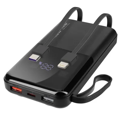 Immagine prodotto di LinQ, powerbank da 10.000 mAh con cavi Lightning e USB-C integrati, nero
