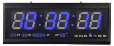 Obrázok produktu pre Nástenné hodiny, digitálny displej, tichý chod, modré číslice