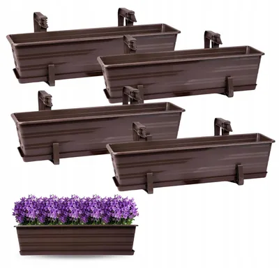 Produktbild von OMAGO Balkon-Blumenkasten 4er-Set Braun inkl. Halterungen