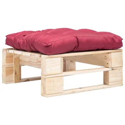 Image de The Living Store Tabouret de jardin en palettes avec coussin rouge Bois naturel