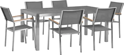 Produktbild von BELIANI Gartenmöbel Set Grau Granit Edelstahl Tisch 180 cm Poliert 6 Stühle Terrasse Outdoor Modern