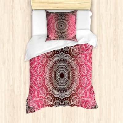 Produktbild von ABAKUHAUS Mandala Mantele, Retro Bohemian Ombre, Milbensicher Allergiker geeignet mit Kissenbezügen, 135 cm x 200 cm - 80 x 80 cm, Pink und Brown