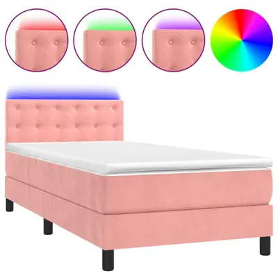 Produktbild von vidaXL Boxspringbett mit Matratze & LED Rosa 100x200 cm Samt